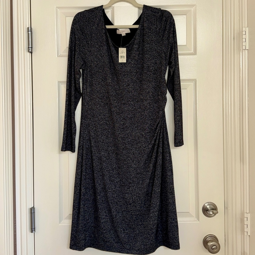 LOFT-  Ruched Dress- Knee Length- Size Large Petite- NWT